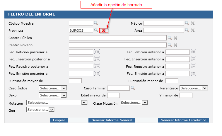 Pantalla de Búsqueda de Casos